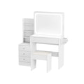 Vanity Table With Led Lit Mirror With Power Outlet And Hairdryer Shelving, With 4 Drawers And Upholstered Stool, Brightness Adjustable In 3 Lighting Modes, Storage Table, White,43.3
