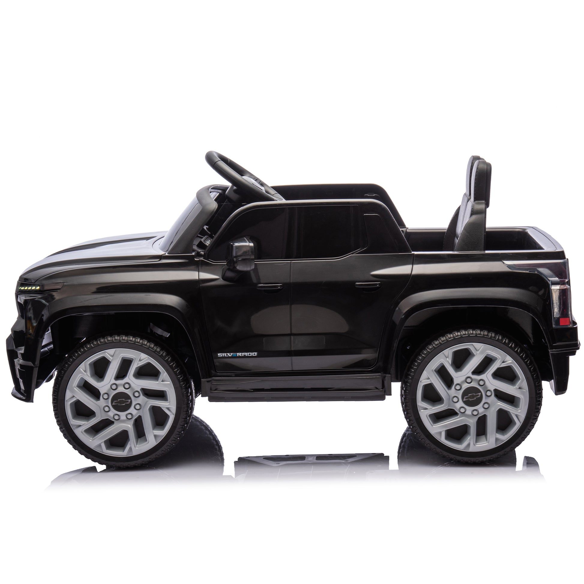 24V Kids Ride On Car W Parents Control,Licensed Chevrolet Silverado,Four Wheel Suspension,Led Lights,Bluetooth,Music,Usb,Mp3,Power Display,Speeds 2.49 3.73Mph For Kids Aged 2 5. Black 50 99 Lbs