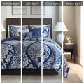 6 Piece Printed Cotton Quilt Set With Throw Pillows Indigo Full Queen Indigo Polyester