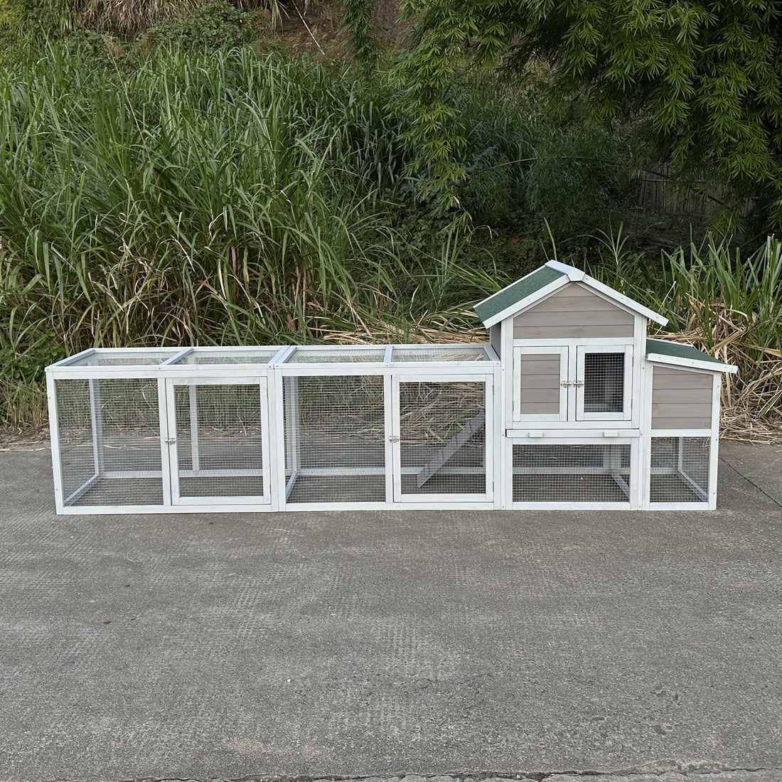 122" Large Gray Wood Chicken Coop Hen House Pet Rabbit Hutch Wooden Pet Cage Backyard With Nesting Box Gray Wood