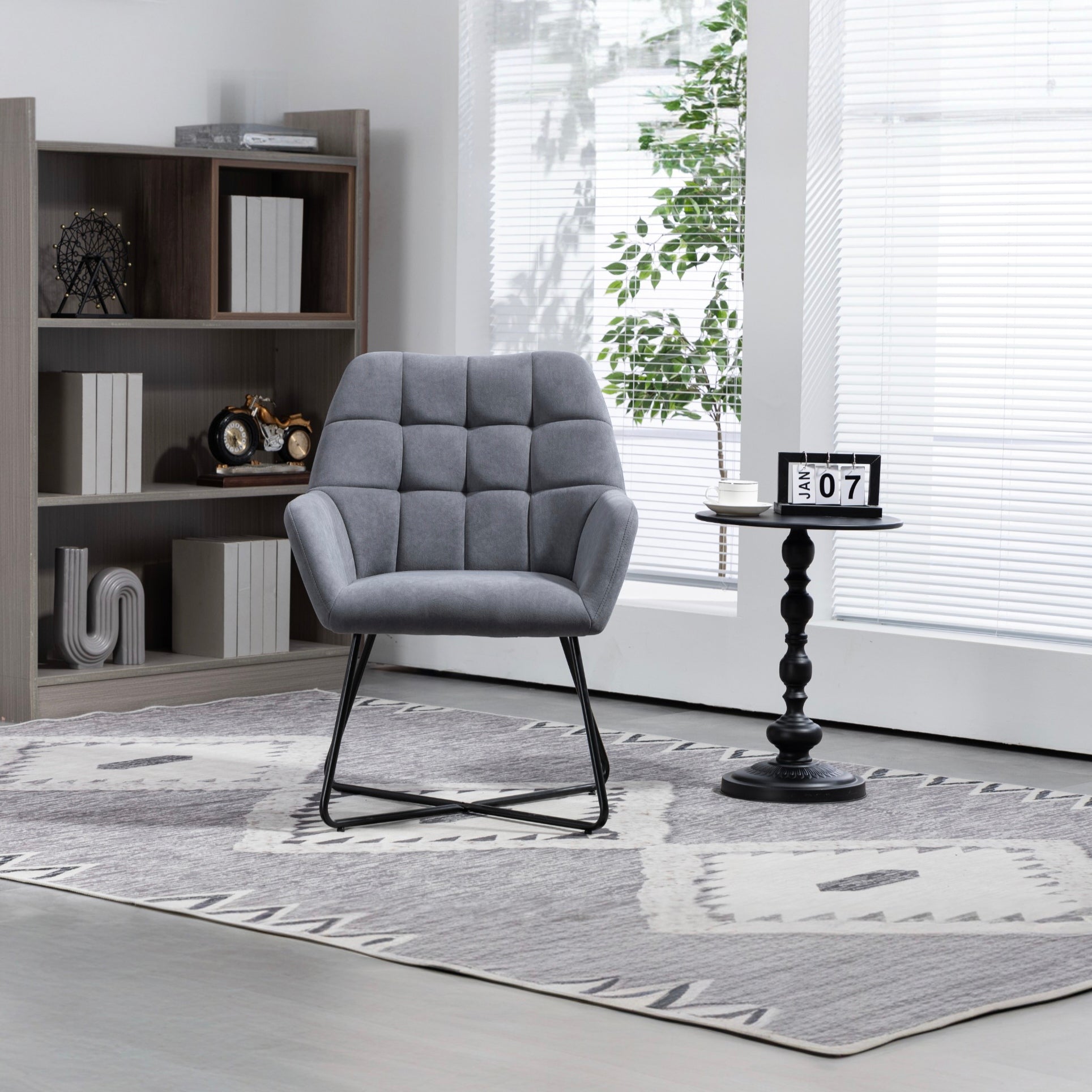 Modern Velvet Desk Chair ,Metal Legs Upholstered Accent Arm Chair For Living Room Bedroom Small Spaces Home Office,Grey Grey Dining Room Foam Velvet
