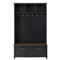 Versatile 4 In 1 Hall Tree With 6 Golden Hooks, Wood Grain Bench With Multiple Storage Space, Entryway Coat Rack With 2 Drawers For Living Room, Hallway, Black, 76.6''H Old Sku:N721S000034B Black