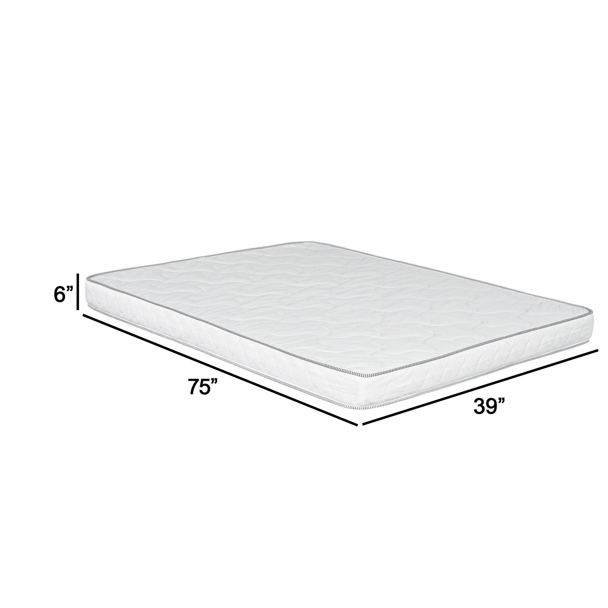 Sofi 6 Inch Twin Size Reversible Mattress, Double Quilting, Pu Foam Core White Fabric Twin