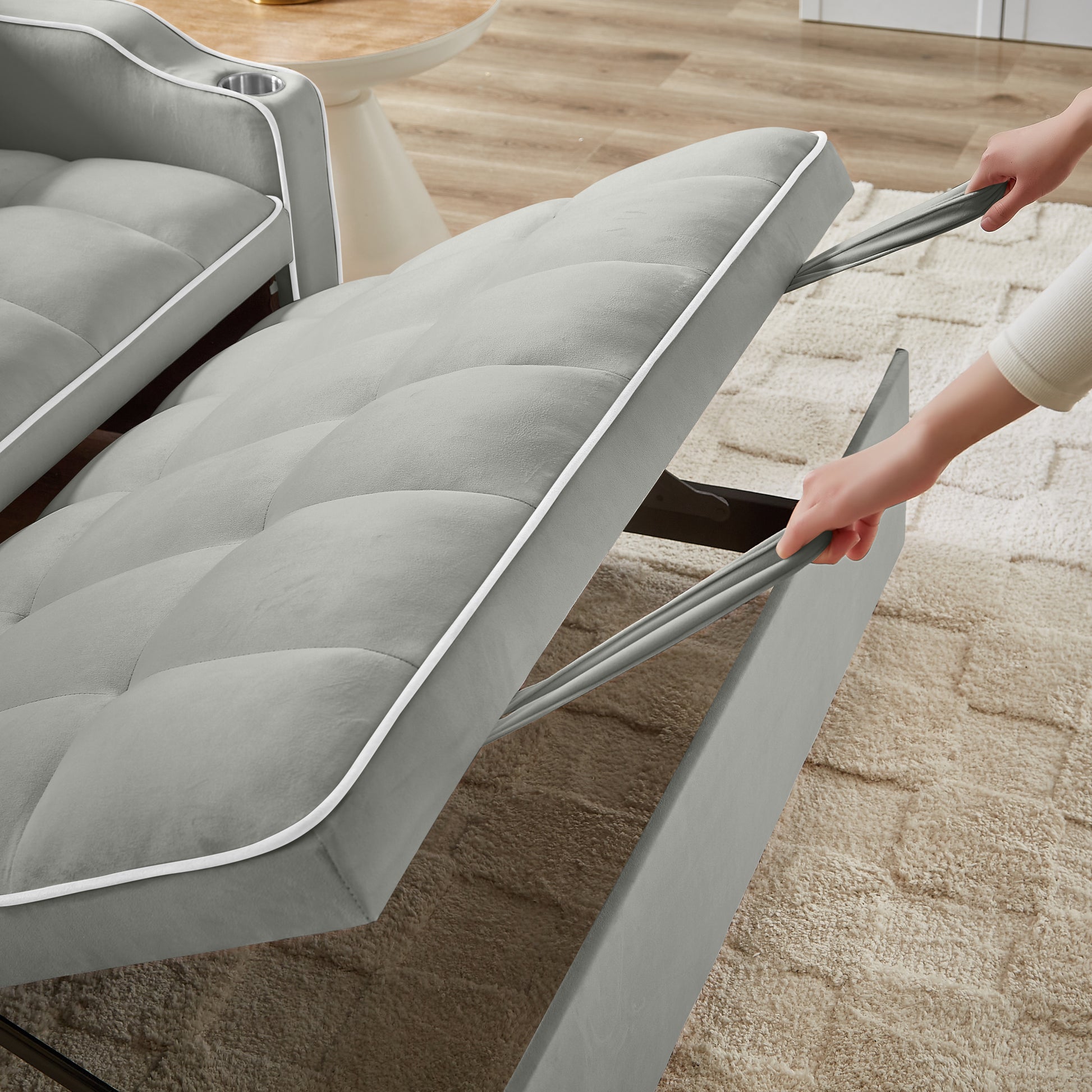 1 Versatile Foldable Sofa Bed In 3 Lengths, Modern Sofa Sofa Sofa Velvet Pull Out Bed, Adjustable Back And With Usb Port And Ashtray And Swivel Phone Stand Grey Gray Eucalyptus Solid Wood Mdf Resin 2 Seat