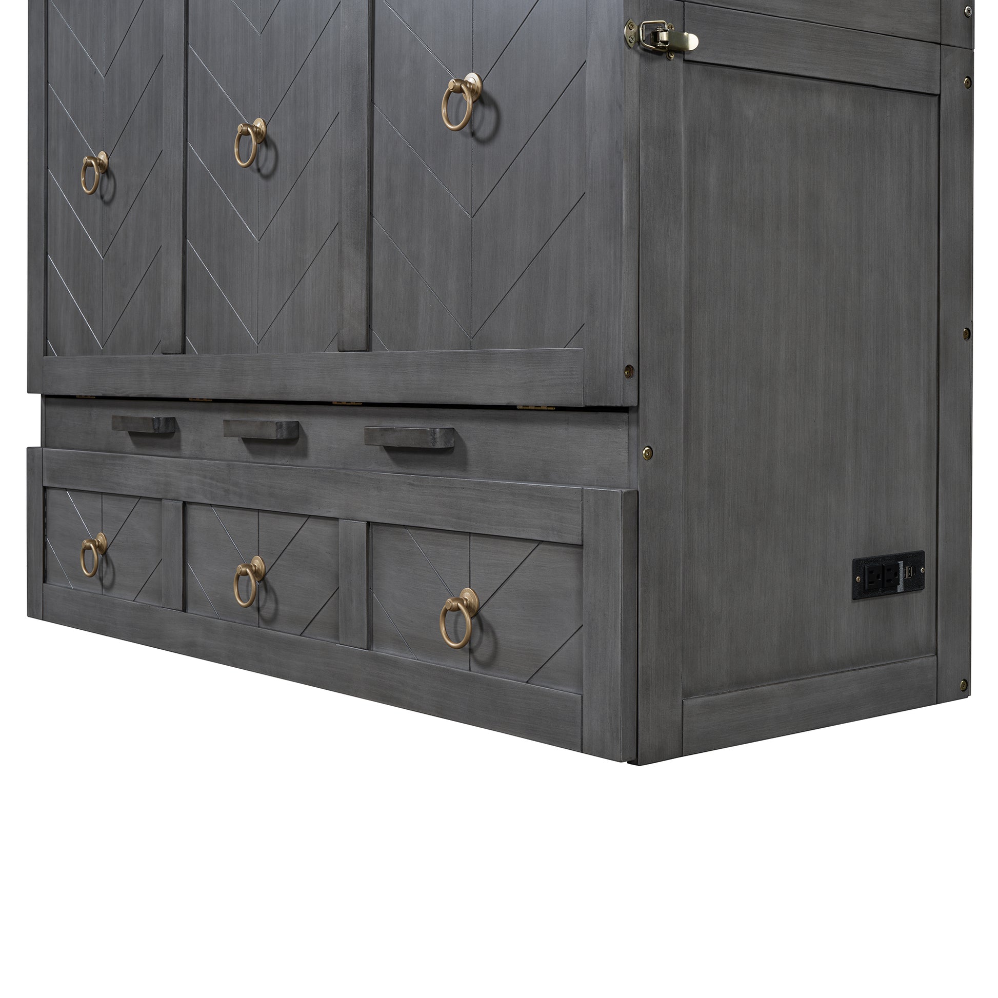 Full Size Murphy Bed With Usb Port And A Large Drawer, Gray Full Gray Solid Wood Mdf