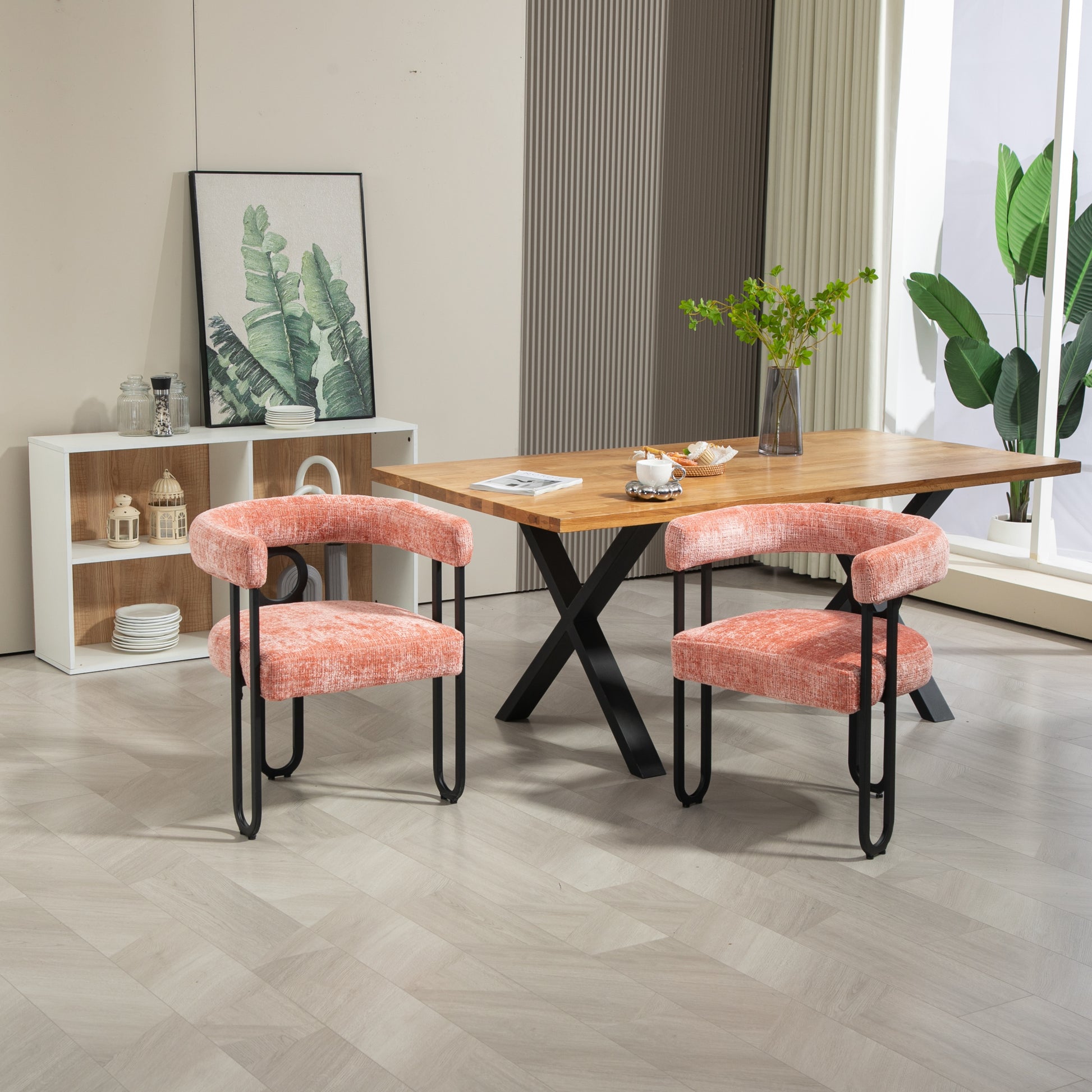 Coolmore Contemporary Designed Velvet Fabric Upholstered Accent Dining Chair Barrel Side Chairs Kitchen Armchair For Living Room Set Of 2 Pink Linen Pink Foam Chenille