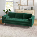 Catherine Sofa Dark Green,Wood Brown Linen Wood Primary Living Space Pillow Back Linen,Solid Wood 3 Seat