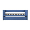 1Pc Daybed With Trundle Blue Fabric Upholstery Wooden Frame Modern Home Furniture Box Spring Not Required Blue Wood Primary Living Space Modern,Transitional Polyester Engineered Wood,Wood
