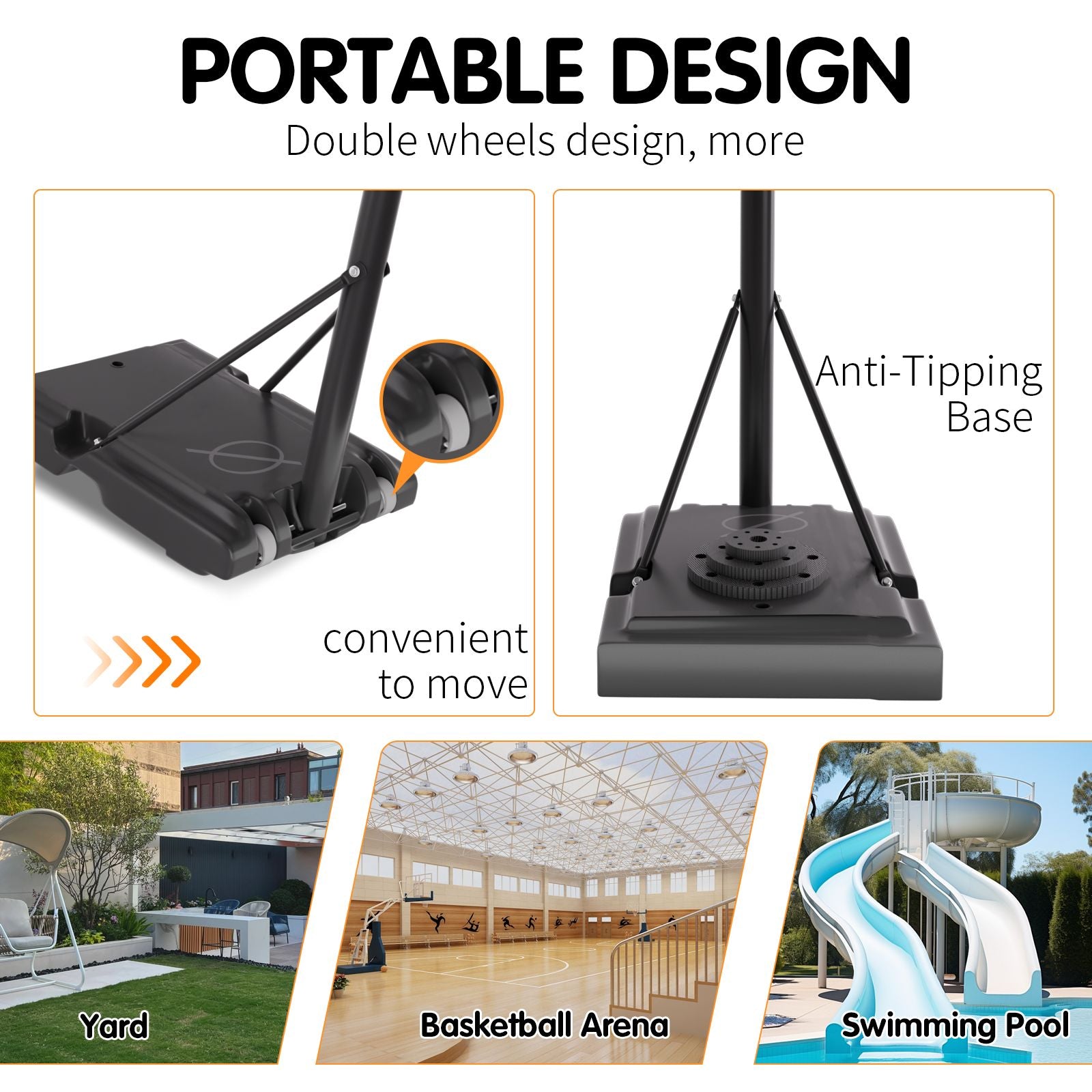 Basketball Hoop Basketball System 4.76 10Ft Height Adjustable With 4 Basketball, Net Pocket, Inflator Set Black Metal