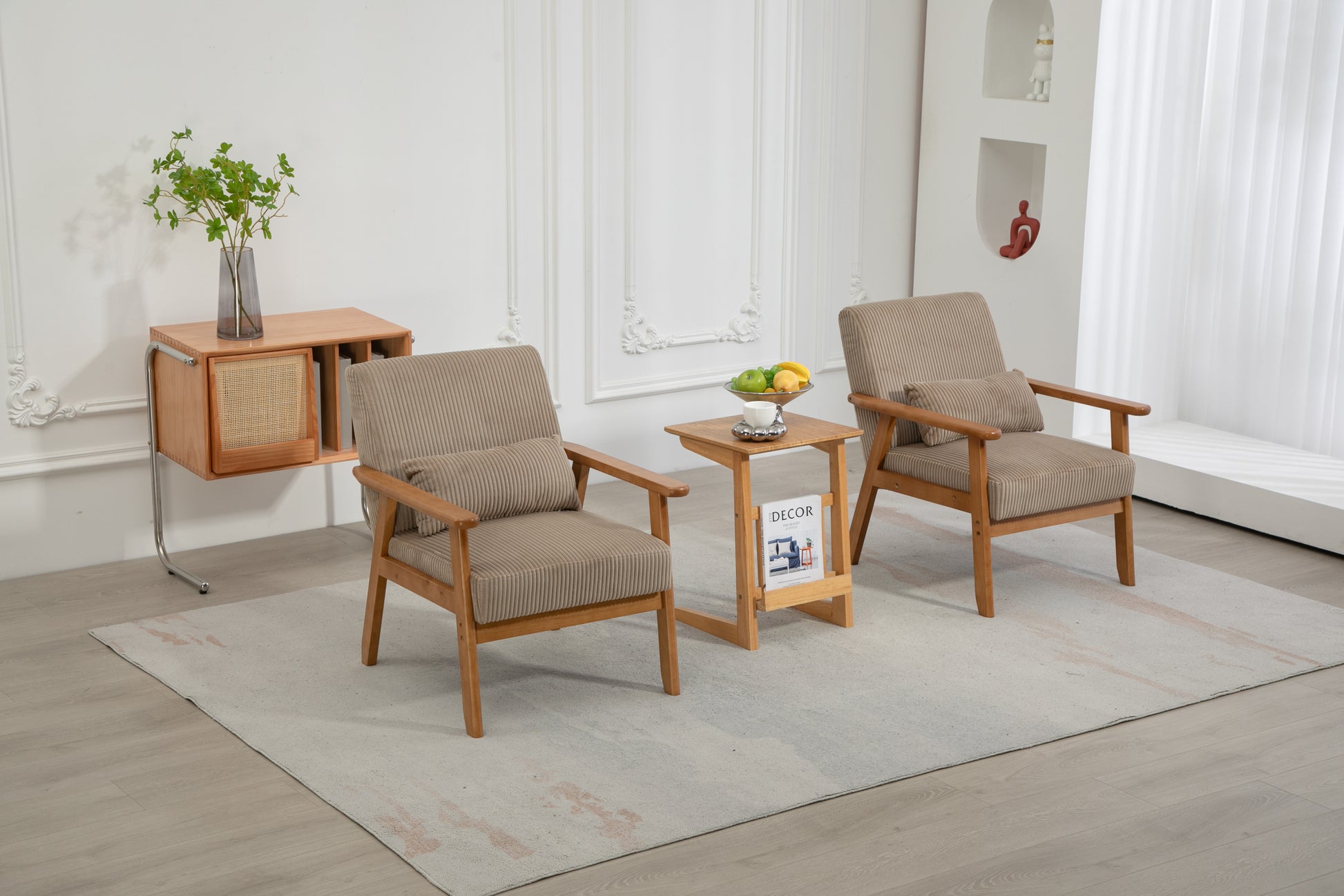 Leisure Chair With Solid Wood Armrest And Feet, Leisure Chair, Wood Frame, Velvet, Solid Rubber Wood Legs, Mid Century Modern Accent Chair, For Living Room Bedroom Studio Chair,Two Packs Camel Corduroy