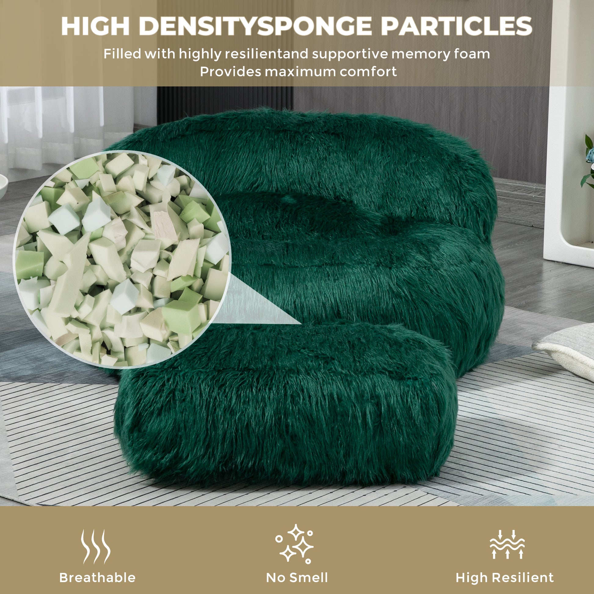 Coolmore Bean Bag Chair, Floor Sofa With Handle,Accent Sofa Chair With Ottoman For Gaming Reading Relaxing Emerald Emerald Foam Plush