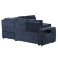 L Shaped Padded Modular Sofa With Storage Space, Usb Ports, And Cup Holders On The Armrests, Suitable For Living Rooms, Offices, And Apartments. Blue Wood Polyester 5 Seat