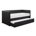 Black Faux Leather Upholstered Contemporary Daybed With Trundle Wooden Furniture 1Pc Box Spring Not Required Black Wood Primary Living Space Contemporary Faux Leather Wood