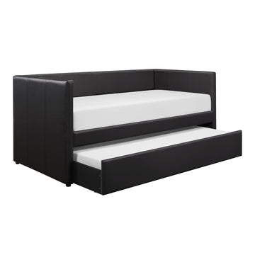 Black Faux Leather Upholstered Contemporary Daybed With Trundle Wooden Furniture 1Pc Box Spring Not Required Black Wood Primary Living Space Contemporary Faux Leather Wood