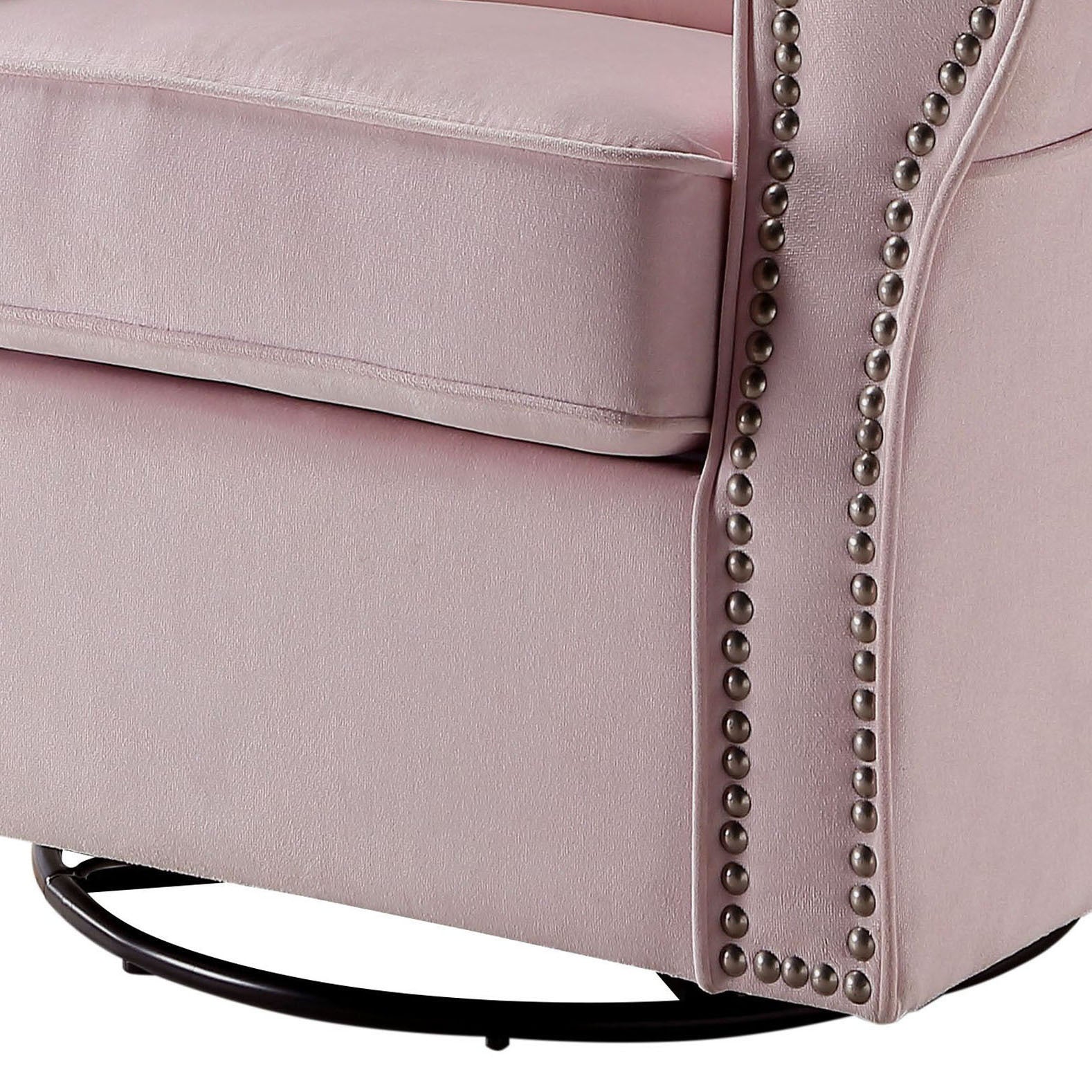 Pink Rolled Arms Swivel Chair With Accent Pink Primary Living Space Pine Wood Fabric
