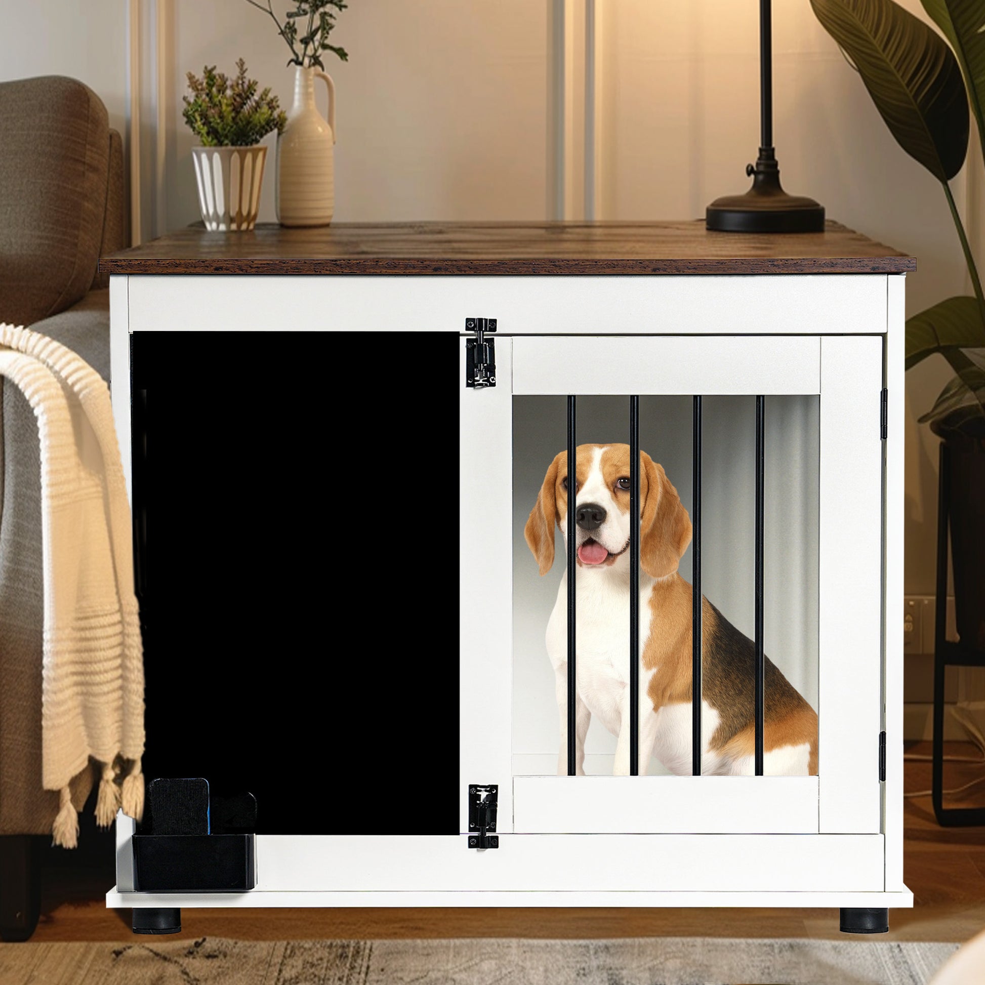 Doodle Dog Cage,Kennel With 2 Doors, Dog Crate Interior Furniture, Heavy Duty Wooden Dog Cage For Medium And Small Dogs, White White Vintage Particle Board