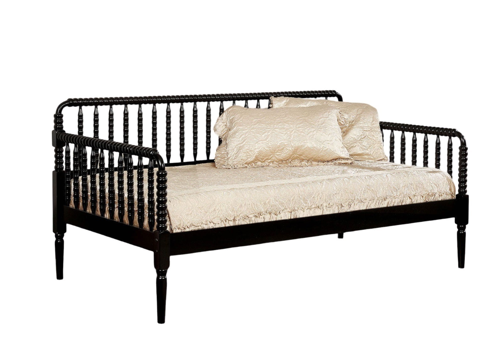 Black Wooden Twin Day Bed Unique Design Railing Headboard Platform Bed 1Pc Day Bed W Trundle Twin Black Wood Bedroom Antique,Classic,Traditional Solid Wood