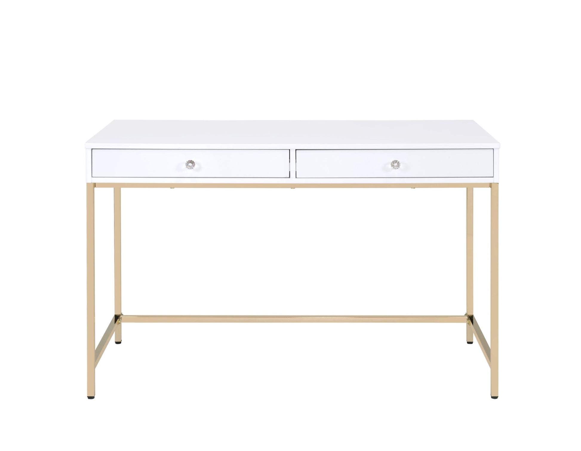 White High Gloss And Gold 2 Drawer Writing Desk White Gold White Drawer 2 Drawers Bedroom Modern White Wood Metal