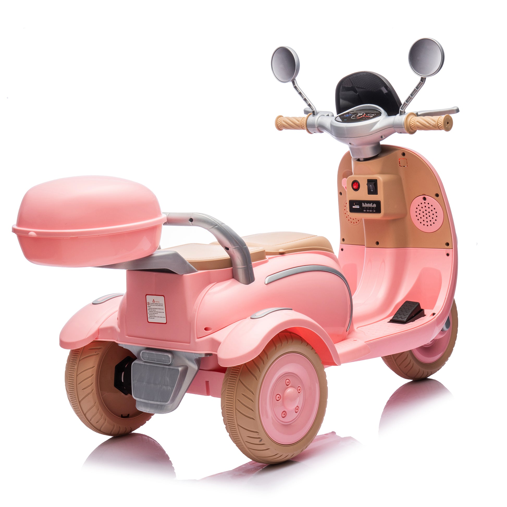 12V Two Seater Kids Ride On Electric Motorcycle,Three Wheels Kids Toy With Slow Start,Multi Function Player,Usb,Bluetooth, Light,Backseat Flip Adult Seat, Oversized Storage Box For Kids Aged 3 6.