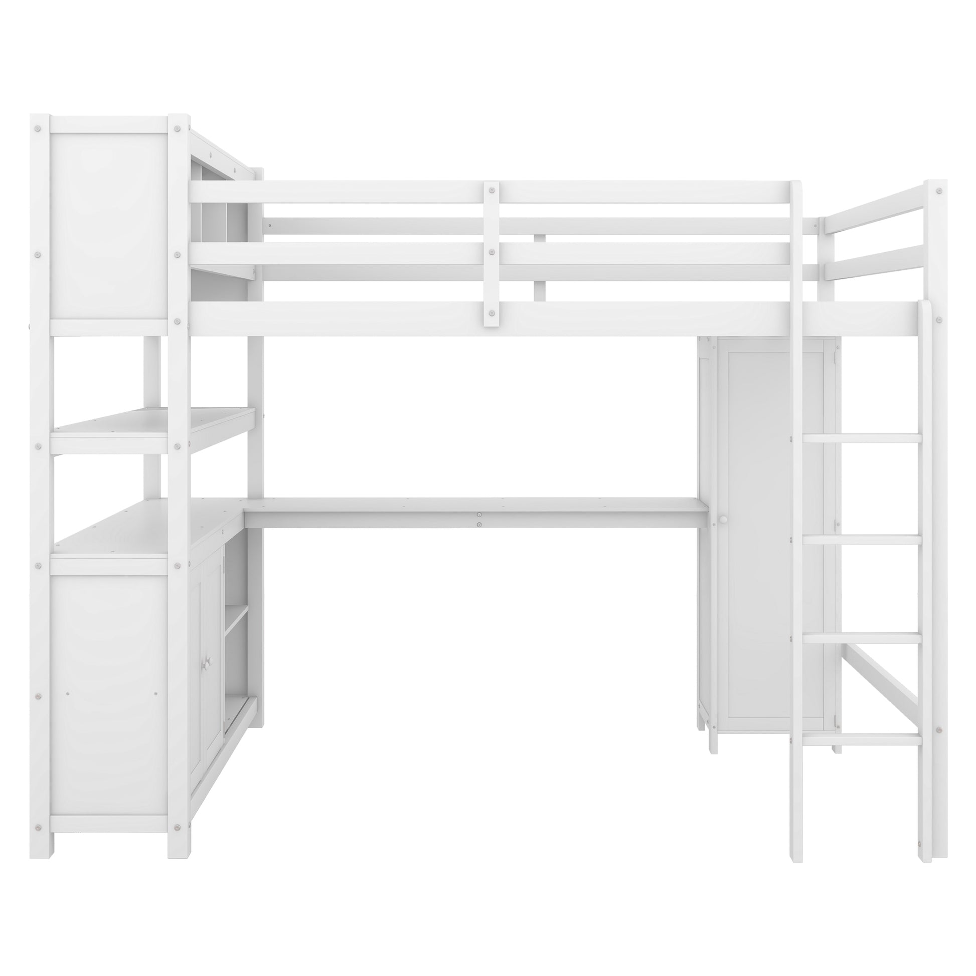 Wood Loft Bed With Cabinet And Bookshelf, Full Size Loft With Wardrobe And Desk For Kids,White Expect Arrival Date 2024 8 25 Full White Pine