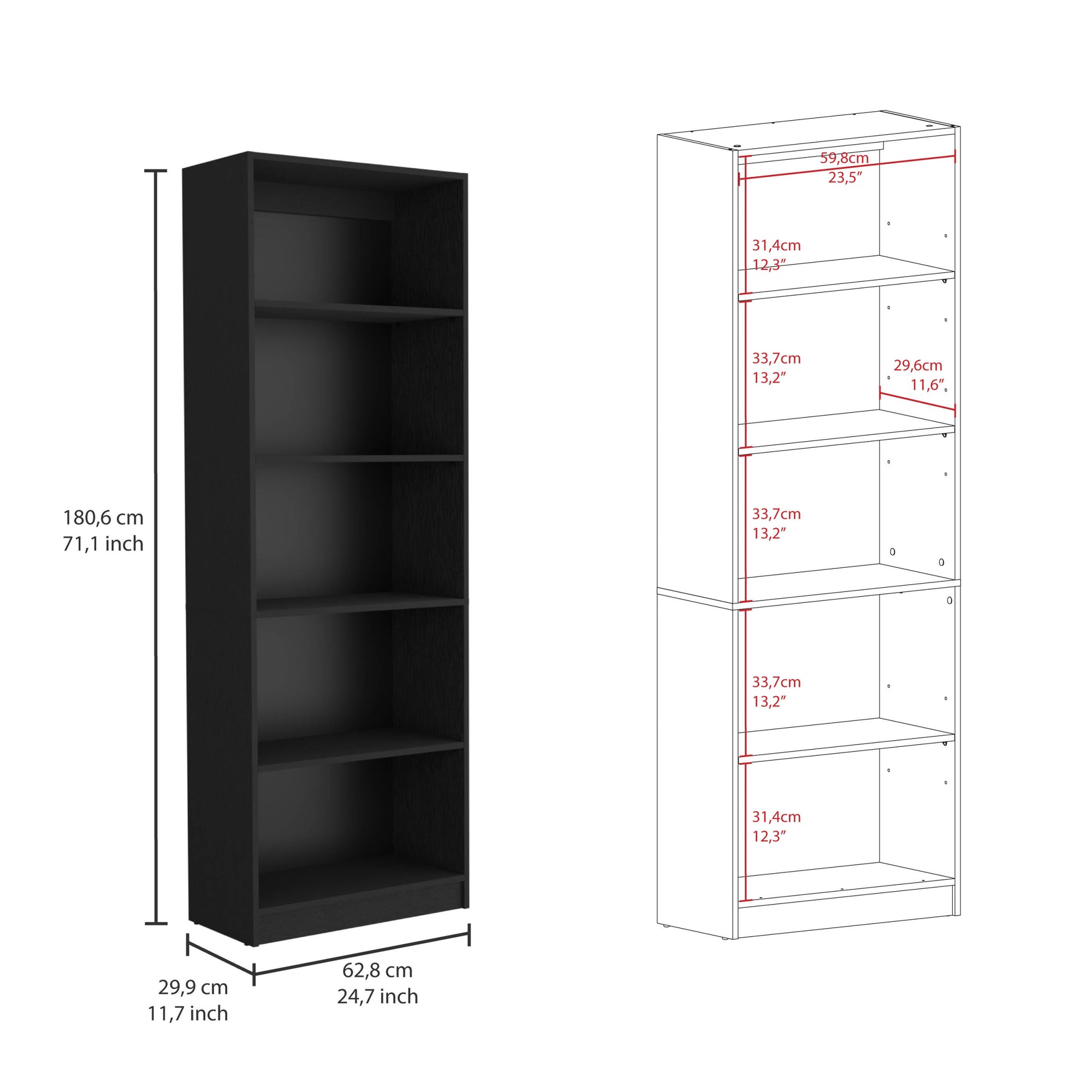 Dupree 3 Piece Home Bookcase Set, 67" Wide With 14 Shelvesliving Room Set Set Black Freestanding 5 Or More Shelves Black Office Open Storage Space Modern Particle Board