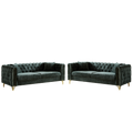 Chenille Pull Buckle Design Sofa For Living Room,Buttons Tufted With Copper Nail Decoration Armrest, Modern Couch Upholstered Button And Metal Legs Green Foam Chenille 6 Seat
