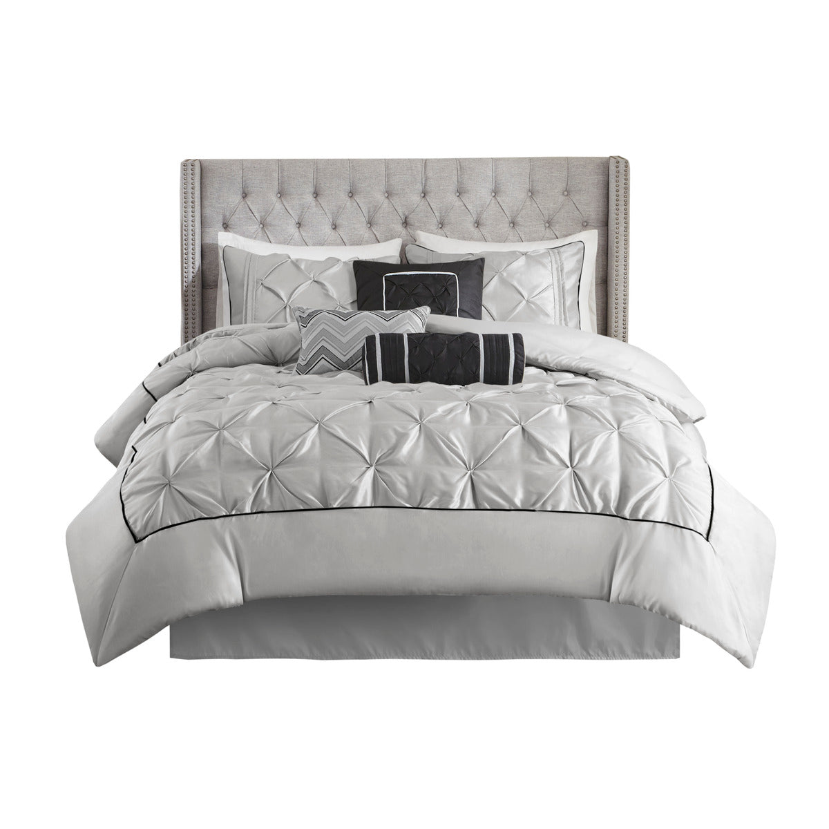 7 Piece Tufted Comforter Set Grey Cal King California King Grey Polyester