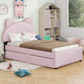 Twin Size Upholstered Platform Bed With Cartoon Ears Shaped Headboard And 2 Drawers, Pink Box Spring Not Required Twin Pink Wood Bedroom Bed Frame Faux Leather Upholstered