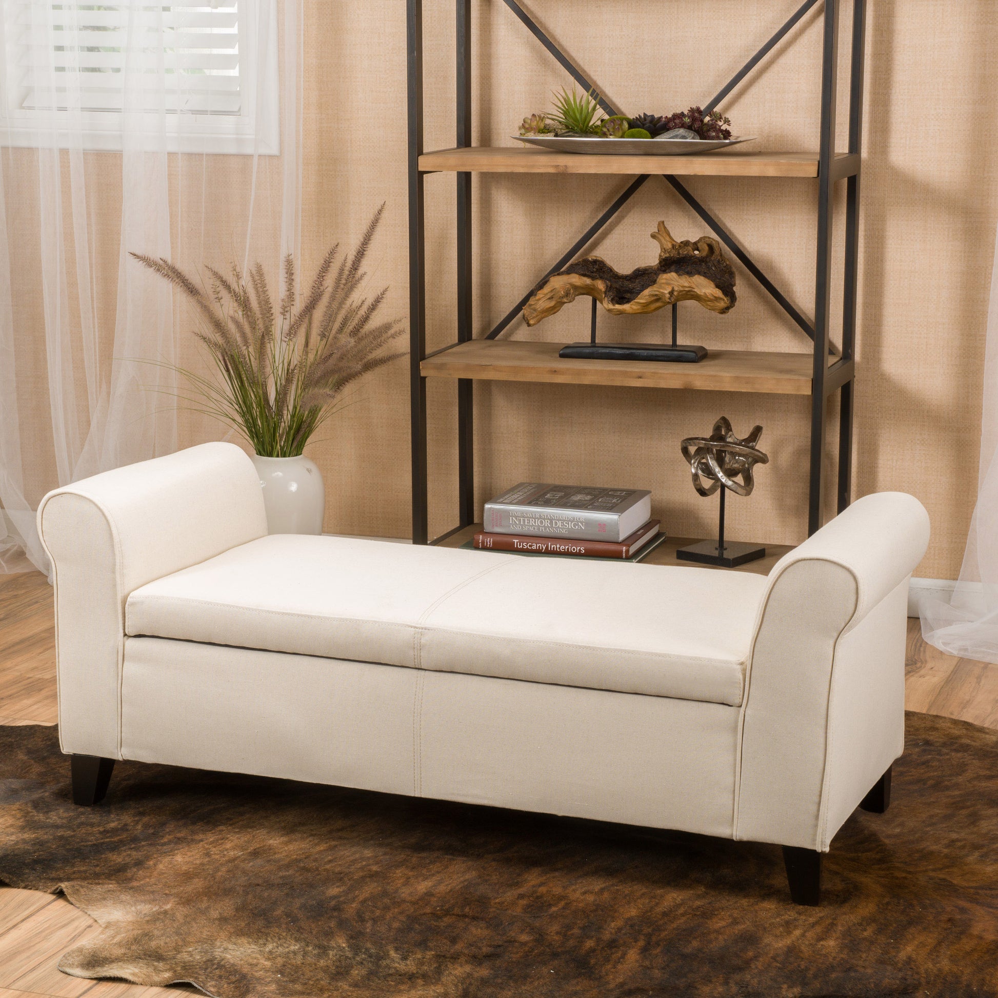 Hayes Armed Storage Bench Beige Fabric