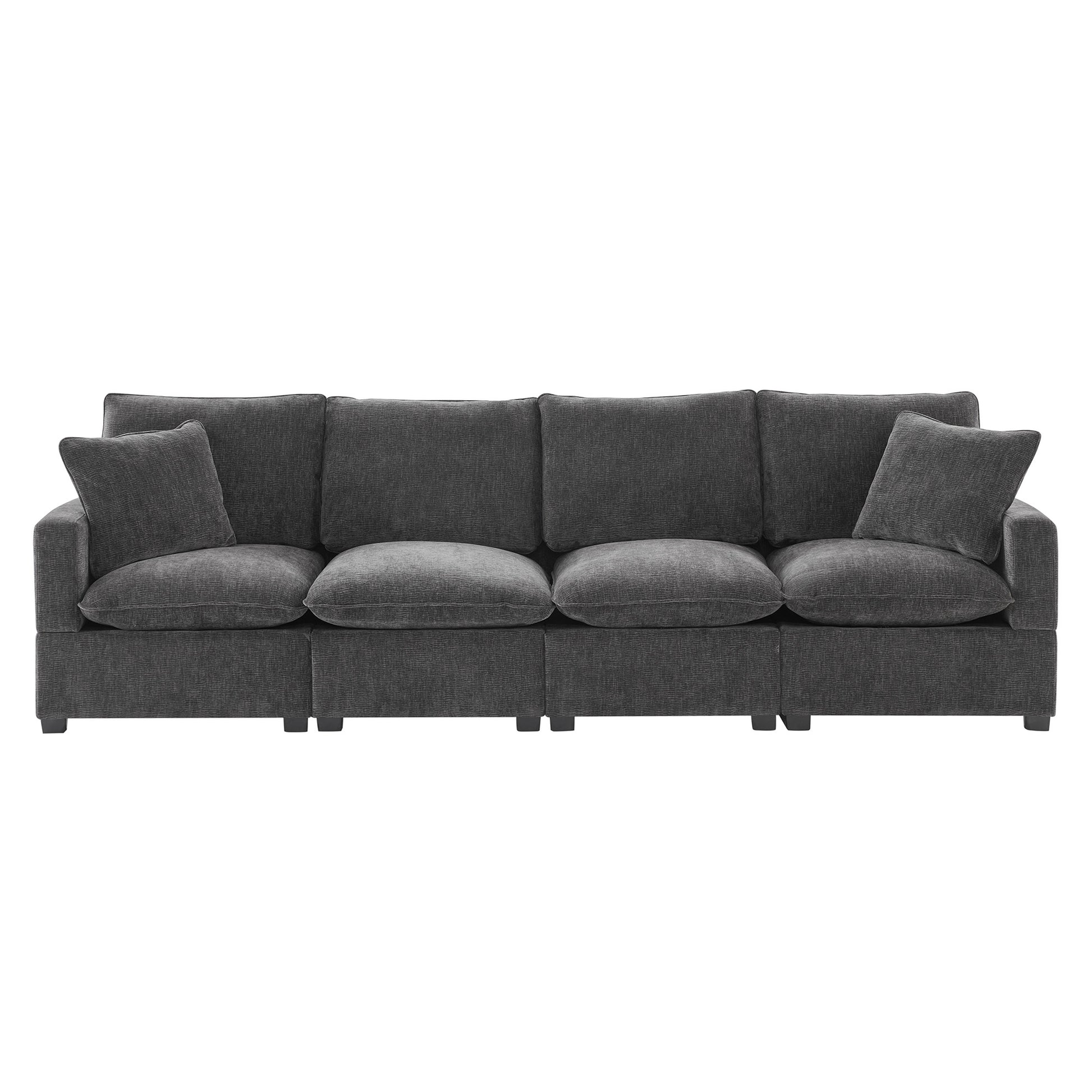 110*29" Modern Modular Sofa, 4 Seat Chenille Sectional Couch Set With 2 Pillows Included, Freely Combinable Indoor Funiture For Living Room, Apartment, Office, 2 Colors Black Grey Chenille 4 Seat