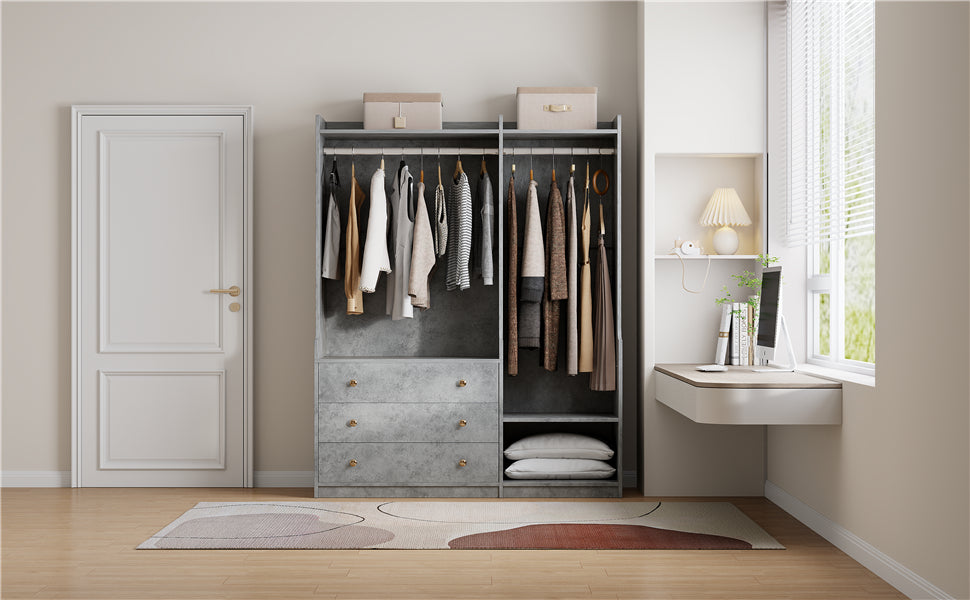 Open Wooden Wardrobe Storage For Bedroom, Gray Gray Particle Board