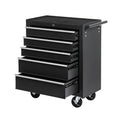 5 Drawer Rolling Tool Chest W Lock & Key, Tool Storage Cabinet With Wheels, Top Cushion & Drawer Liners, Tool Organizer Box For Garage, Warehouse & Repair Shop Black Steel
