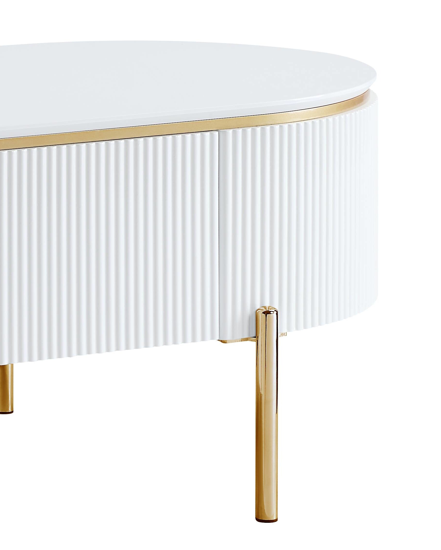 White High Gloss And Gold 1 Shelf Coffee Table White Gold Primary Living Space Drawers Rectangular Wood Metal