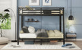 Metal Full Xl Over Queen Bunk Bed For Teens And Adults,Space Saving Noise Reduced No Box Spring Needed,Black Full Xl Black Metal
