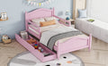 Twin Size Wood Platform Bed With Guardrails On Both Sides And Two Storage Drawers ,Pink Twin Pink Wood