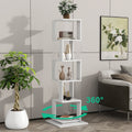 5 Tier Rotating Bookshelf, Floor Rack Simple Bookcase With Acrylic Plate Student Multi Function Creative Bookshelf For Living Room With Anti Toppling Base White Particle Board