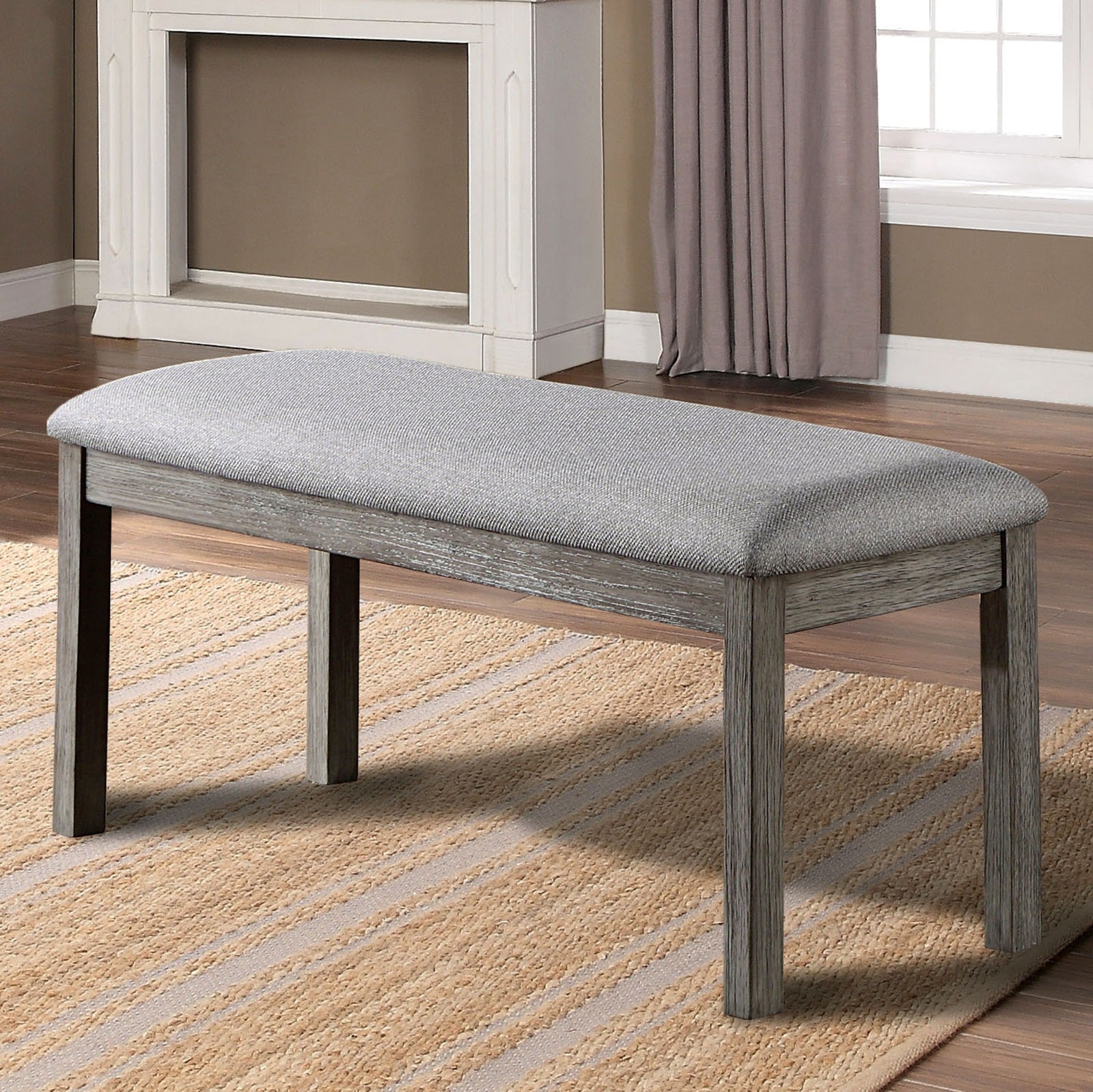 Gray Color Dining Bench Padded Seat 1Pc Bench Kitchen Dining Room Wire Brushed Finish Gray Dining Room Classic,Modern,Transitional Rubberwood Fabric,Solid Wood