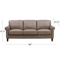 Laa Leather Sofa Taupe Genuine Leather Wood Primary Living Space Medium Firm Cushion Back Mid Century Modern Eucalyptus Rolled Arms Down Filling Genuine Leather 3 Seat