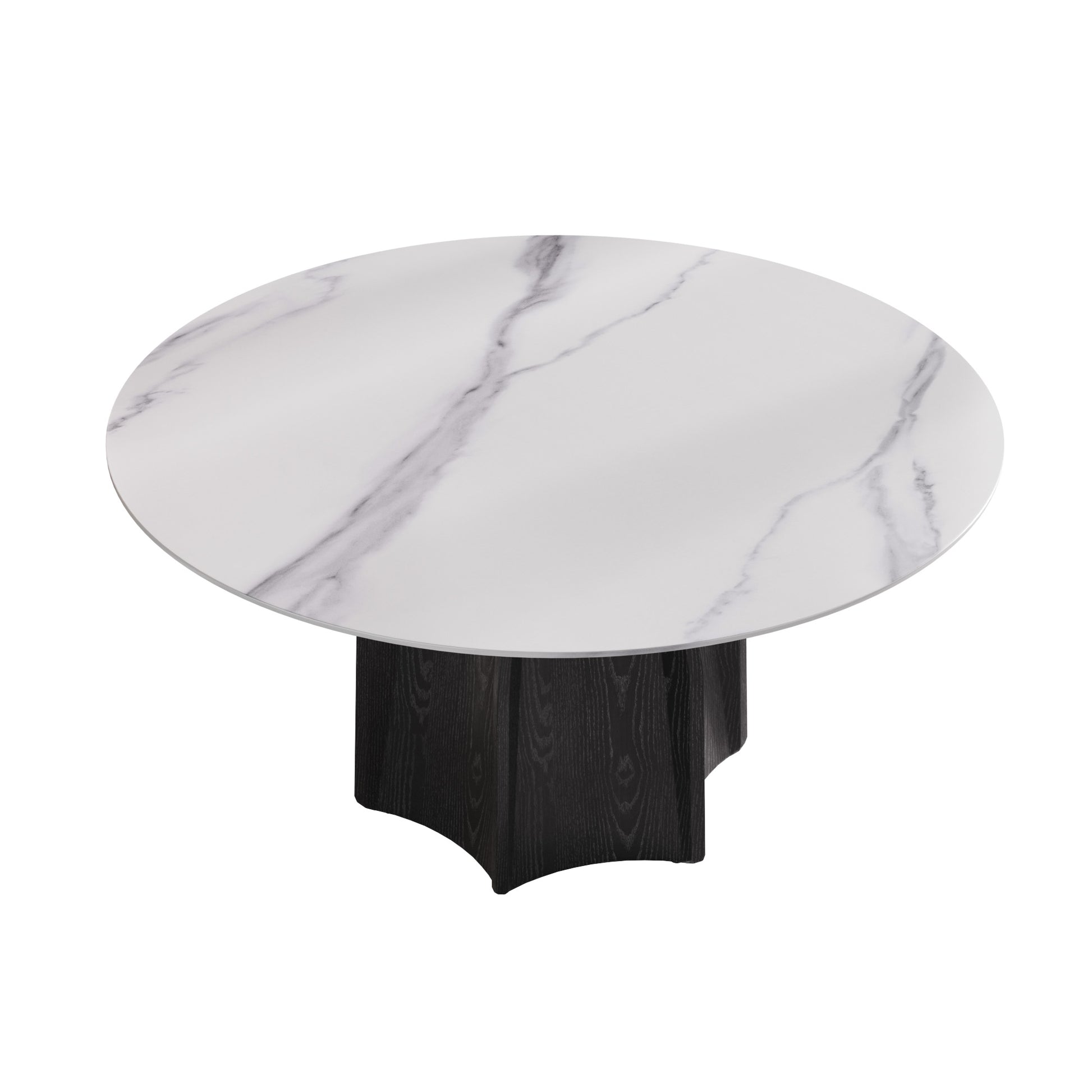 59.05" Round Marble Dining Table With Black Textured Solid Wood Base, Artificial Marble For 6 8 People, Dining Room Living Room Kitchen Dining Table,White Dining Table Only Black,White Dining Room