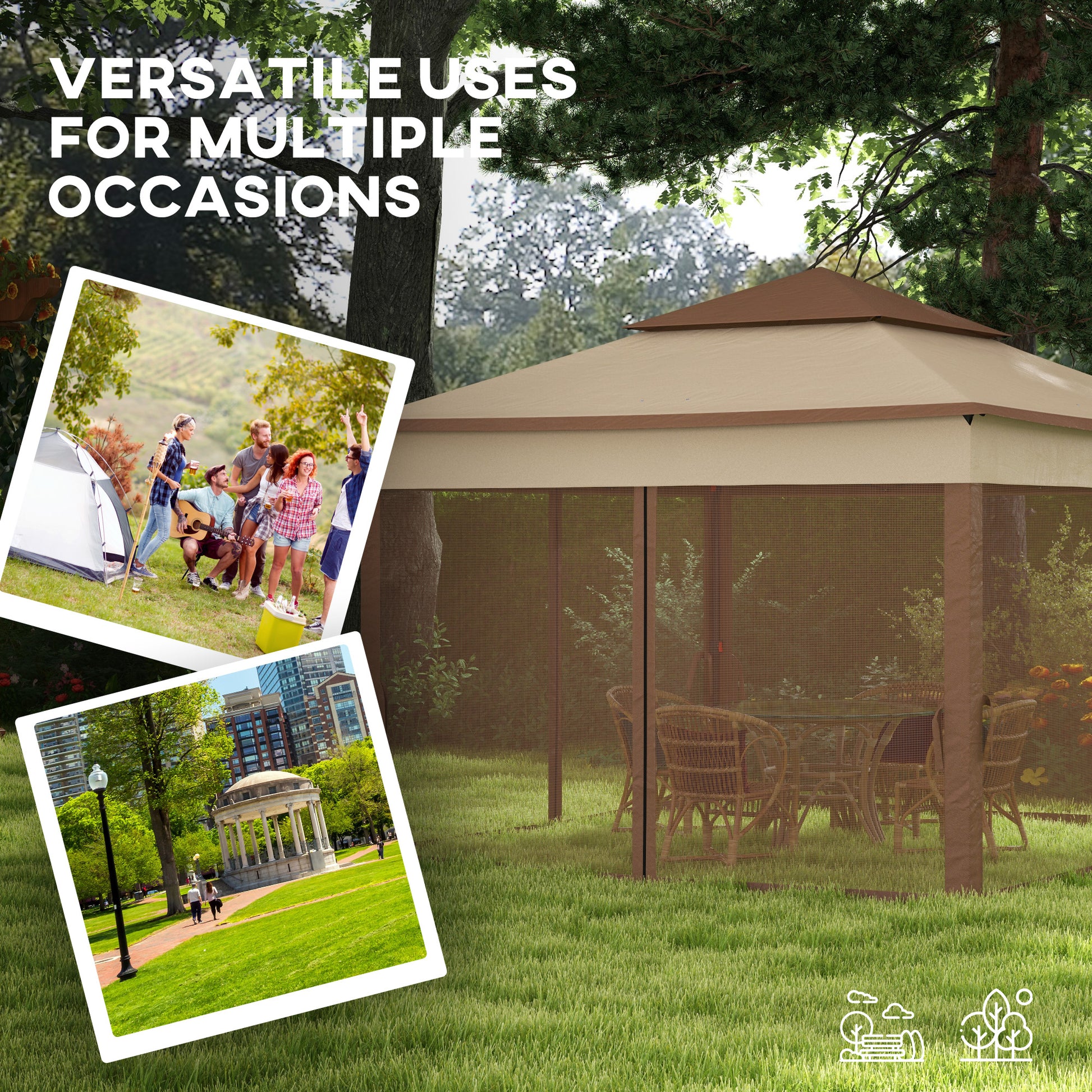 Outsunny 11' X 11' Pop Up Canopy, Outdoor Patio Gazebo Shelter With Removable Zipper Netting, Instant Event Tent W 114 Square Feet Of Shade And Carry Bag For Backyard, Garden, Khaki Khaki Metal