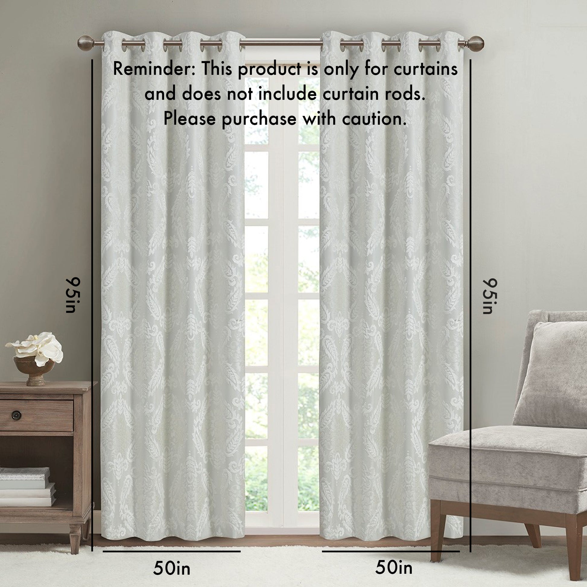 Knitted Jacquard Paisley Total Blackout Grommet Top Curtain Panel Only 1 Pc Panel White Polyester