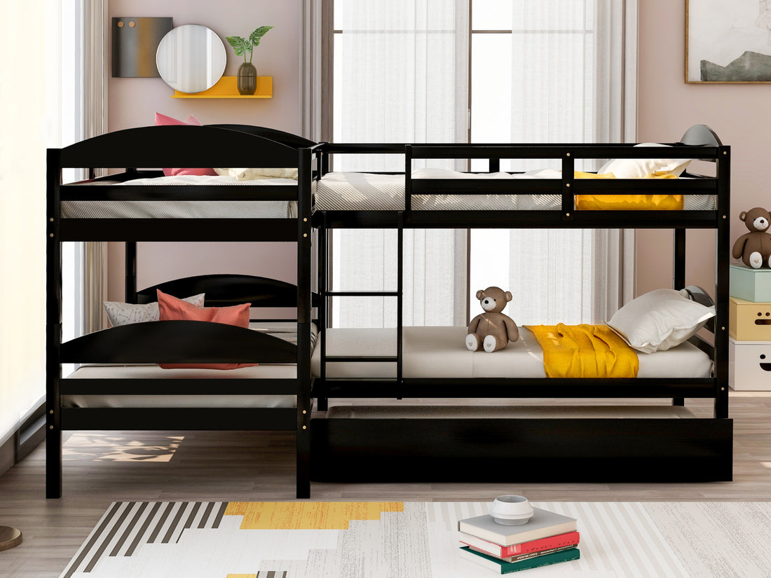 Twin L Shaped Bunk Bed With Trundle Espresso Old Sku:Lp000024Aap Espresso Solid Wood