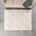 Luxury Machine Washable White Abstract Gold Gilded Chinchilla Faux Fur Area Rug White Gold Polyester