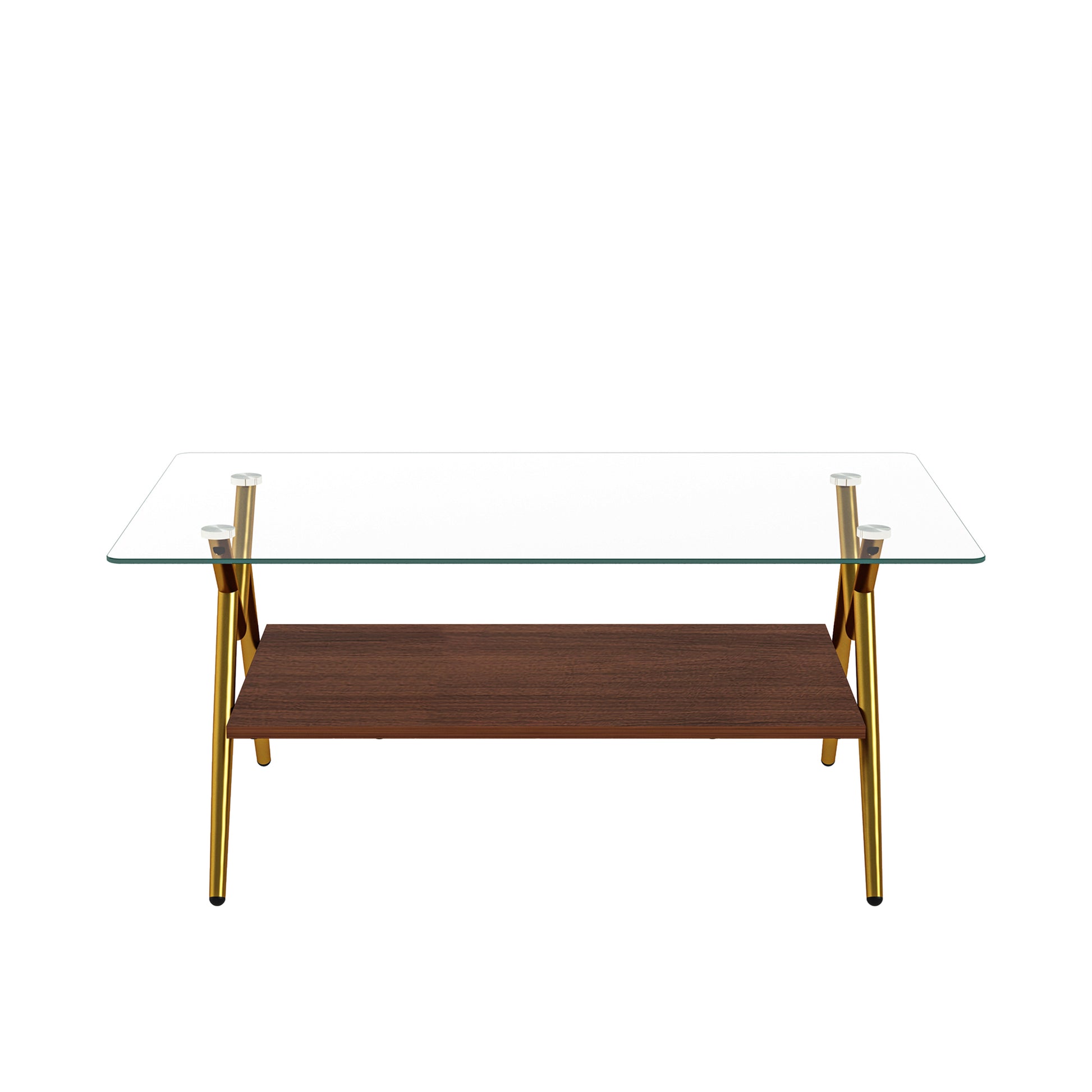 Rectangle Coffee Table With Tempered Glass Top And Golden Metal Legs, Modern Table For Living Roomtransparent Glass Transparent Tempered Glass
