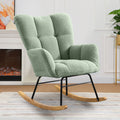 Teddy Fabric Rocking Chair, Modern Rocking Accent Chair For Nursery, Living Room, Bedroom, Light Geen Metal Light Green Bedroom Foam Modern Rocking Chairs Rubberwood Foam Wood Metal