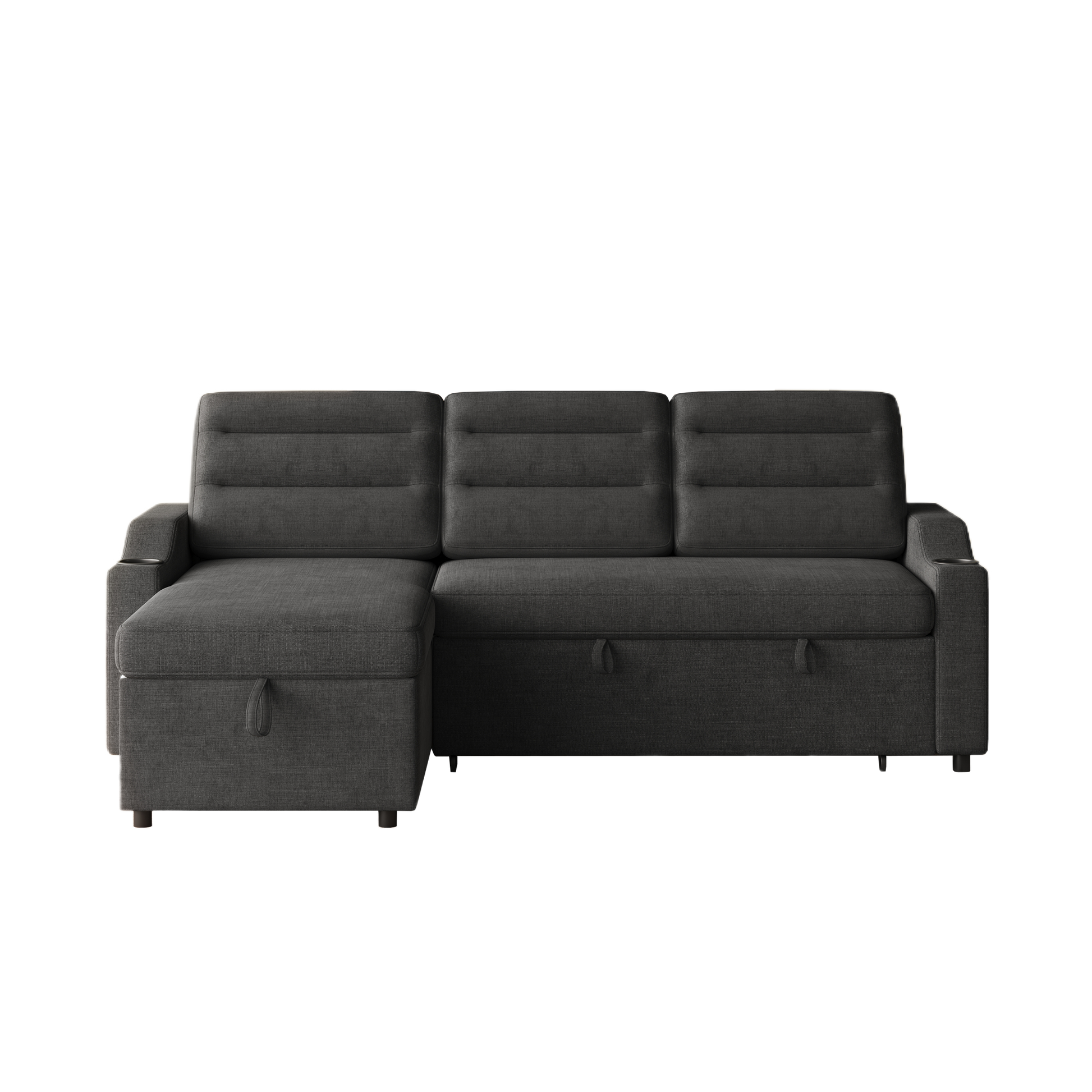 Mh83.5" Convertible Sleeper Combo Sofa, Convertible Sofa Bed Polyester Pullout Bed With Storage Recliner And Cup Holder For Living Room, Tight Spaces Black Polyester Wood Primary Living Space Pine Polyester Fabric 3 Seat