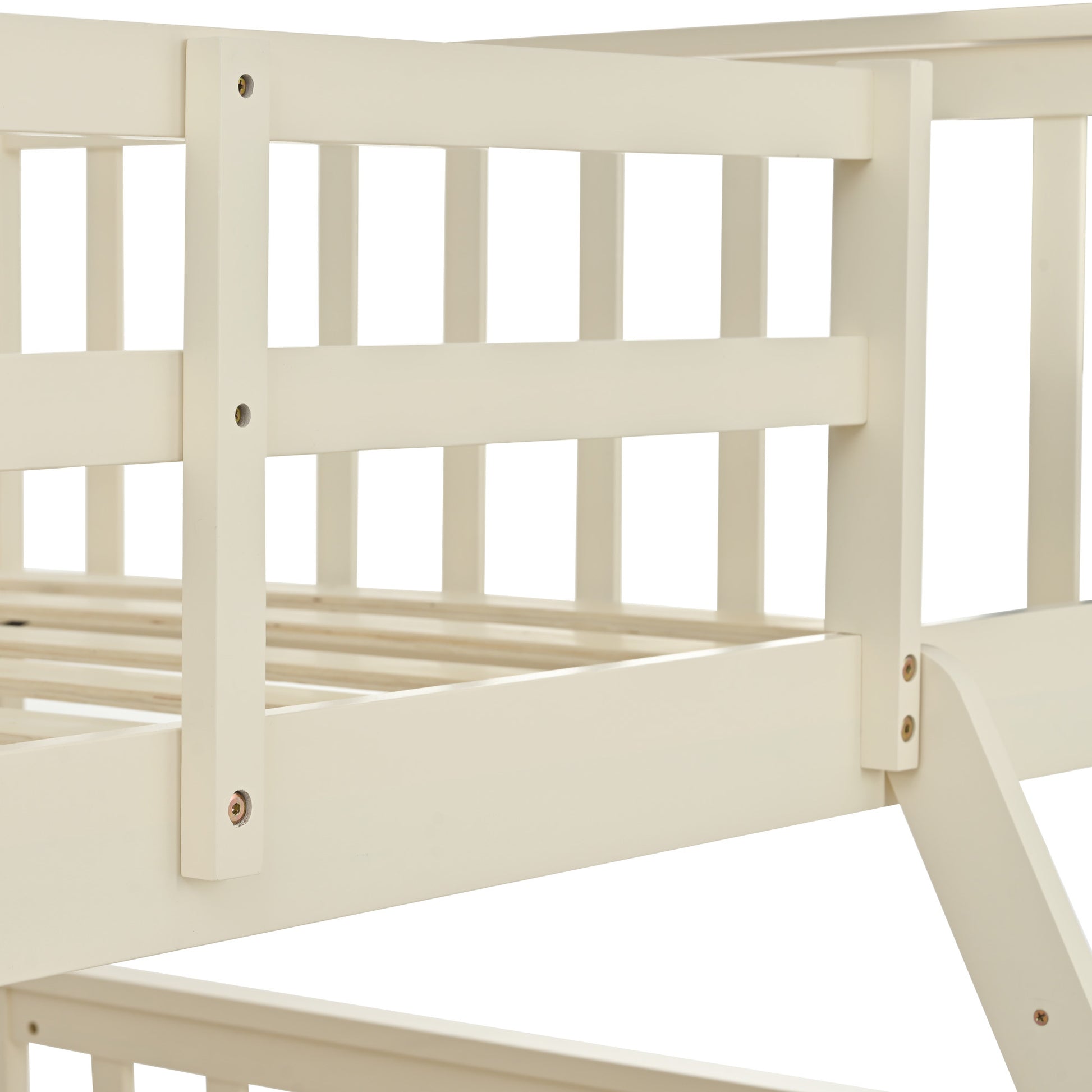 Twin Over Full Bunk Bed With Storage Drawers, Wooden Bunk Bed With Ladder And Safety Guard Rails Cream Full Cream Wood