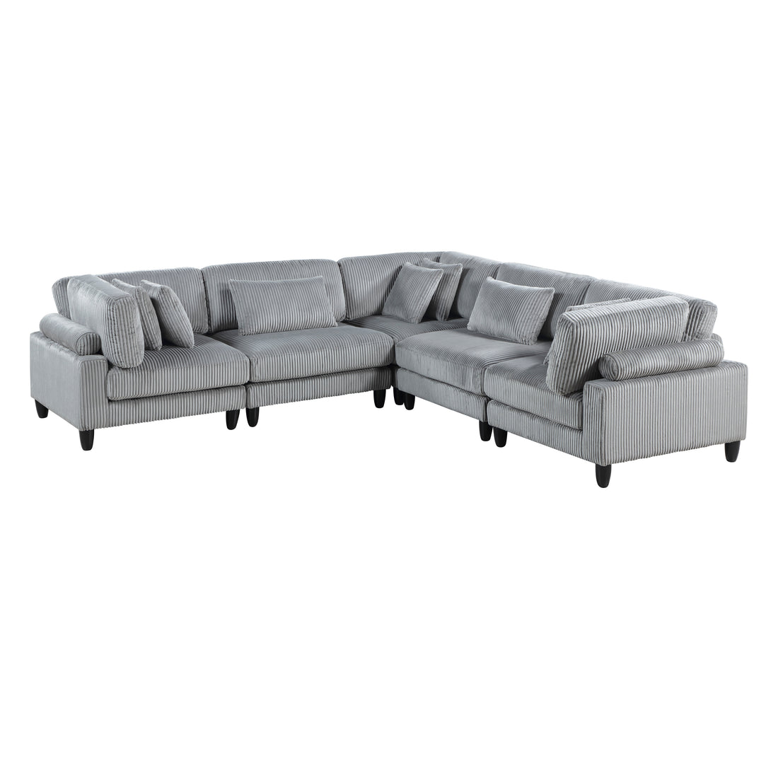 5Pc Modular Sectional Set Gray Corduroy Upholstery 2X Armless Chairs 3X Corner Seats Soft Pillows Living Room Furniture Gray Corduroy Wood Primary Living Space Contemporary,Modern Modular