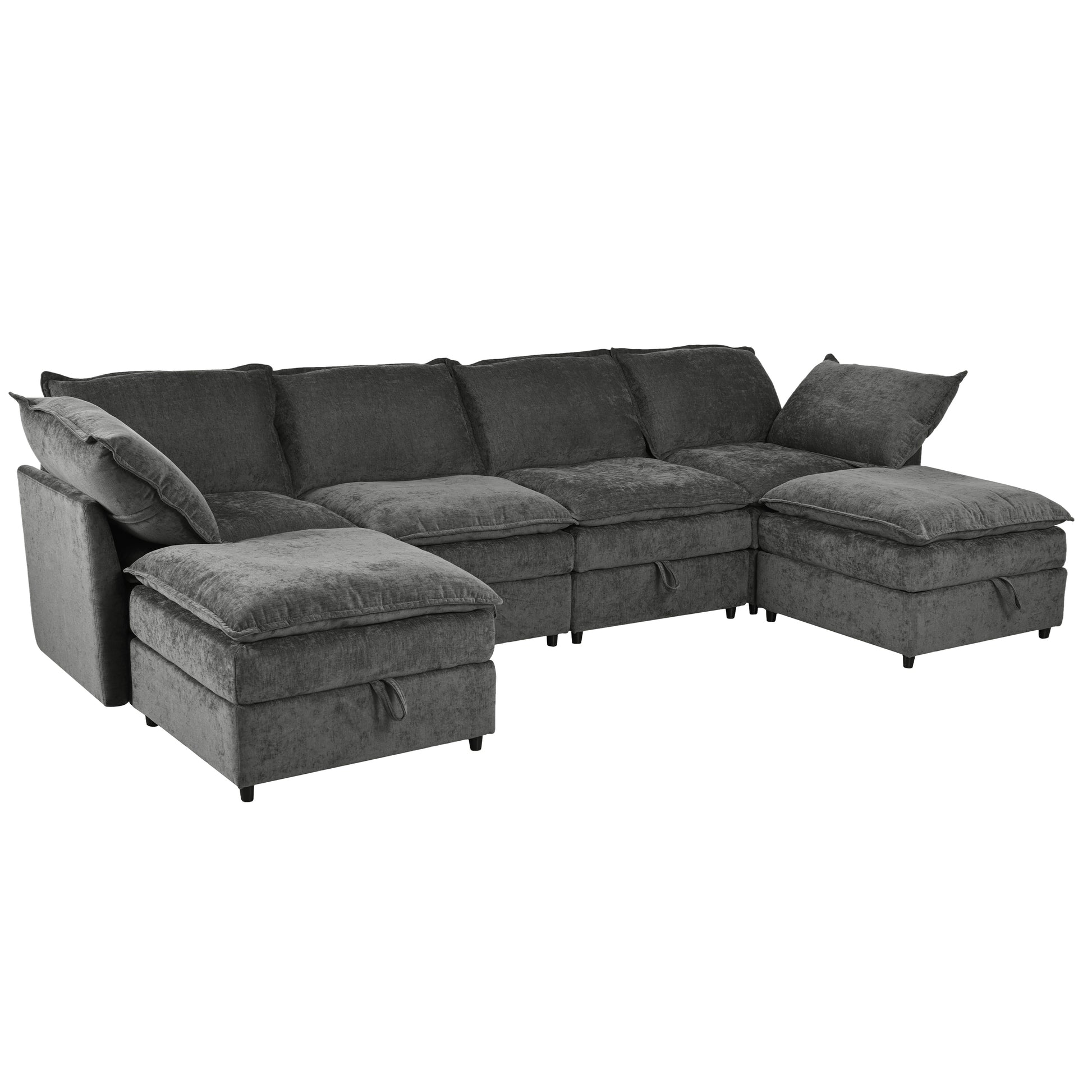 Mirod 126'' Versatile 6 Piece Modular Sofa Bed With Storage,Stylish Faux Double Layer Cushions,Comfortable & Durable Design,Perfect For Any Living Space Grey Polyester 6 Seat