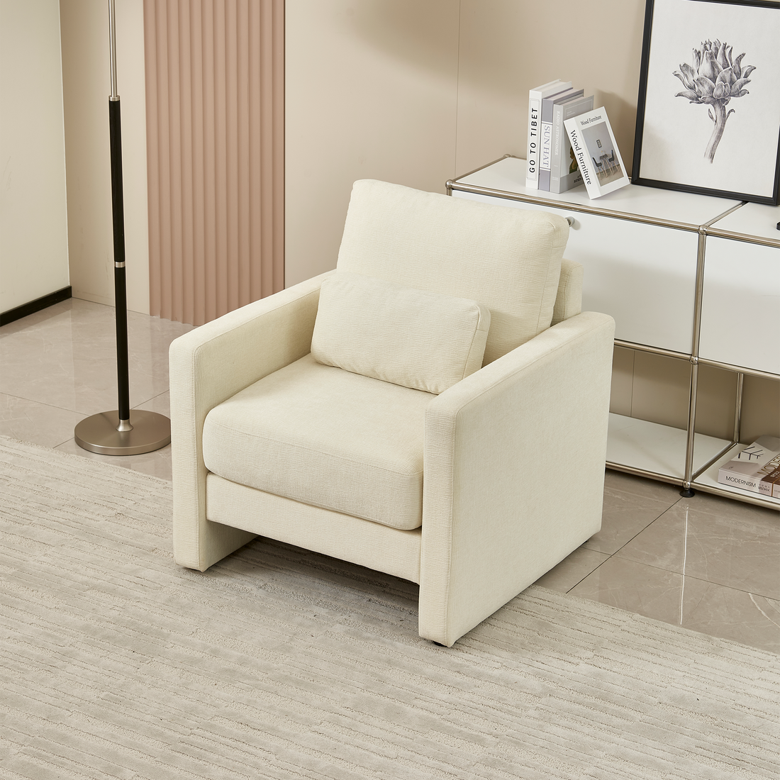 Modern Accent Chair, Chenille Upholstery Armchair Modern Style, Solid Wood Frame Ideal For Living Room, Bedroom, Office Beige Wood Foam Chenille 1 Seat